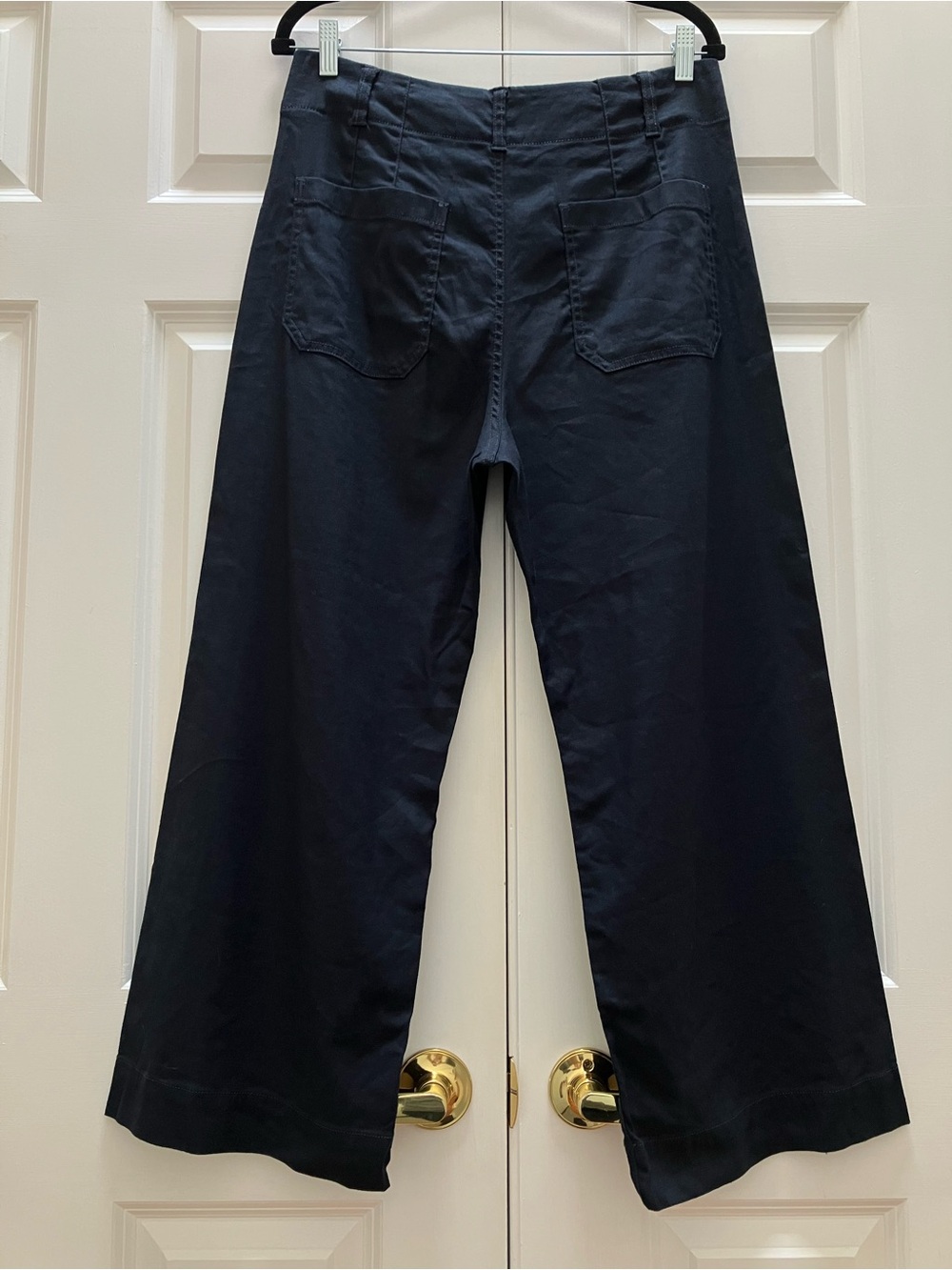 Anthropologie Maeve Colette Wide Leg Linen Cropped Pants Maritime Navy Blue 31 - Picture 6 of 11